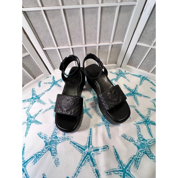 Karl Lagerfeld Nicolette Black Leather Platform  Sandals - Picture 1 of 12